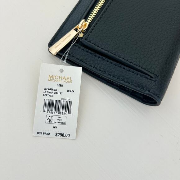 Michael Kors Reed Large Pebbled Leather Wallet Black MK - Picture 3 of 4